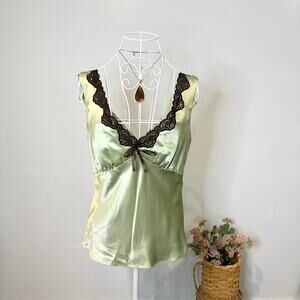 Gorgeous vintage y2k 90s mint green and brown lace vintage babydoll slip top